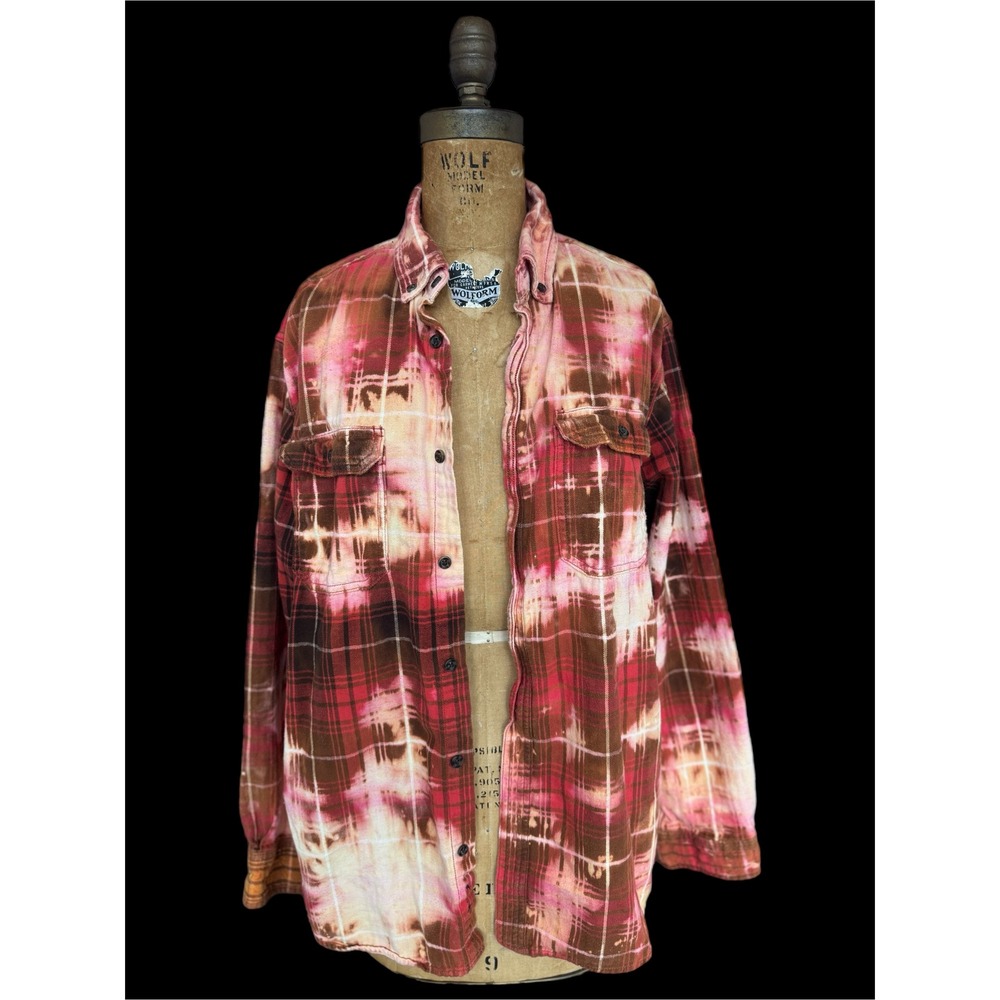 Vintage Butterfly Patch Bleached Flannel Shirt Upcycled Cotton Size Large - Picture 3 of 10